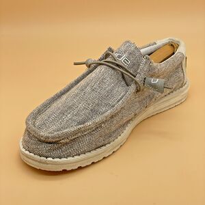 HEY DUDE Wally Woven SLIP-ON Moccasin Loafers Men’s US 9 UK 8 Carbone Chambray